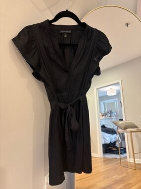 Banana Republic Black V-Neck Tie-Waist Mini Dress